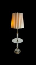 VTG Hofbauer Crystal Lamp Table Combo W/ Glass & Silk Shade Hollywood Regency picture