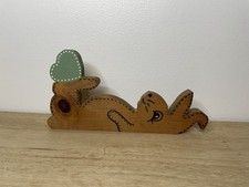 Vintage Country Folk Art Handcrafted Whimsical Reclined Bunny With Green Heart picture