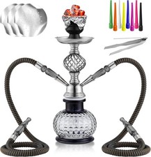 12'' Hookah Set 2 Hose Hookah Set With Everything - Modern Shisha Hookah Glass V picture