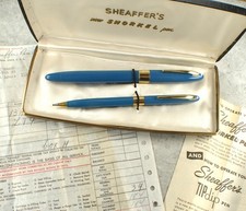 Very Nice Pastel Blue Snorkel Valiant; 14k Gold Fine Pt; New Sac,Seals; RESTORED picture