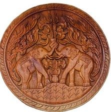 Vintage Carved Wood Elephant Wall Plaque 20” Asian Thai Style Decor picture