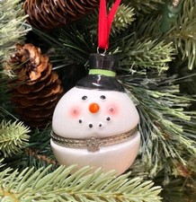 K&K Interiors SNOWMAN Trinket Box Christmas Black Hat Ornament New NWT picture