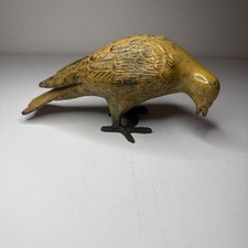 Vintage Mid Century Japanese Bronze Dove Pigeon Statue Feeding Bird Figurine MCM picture