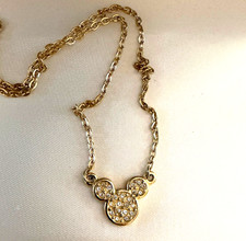 Vintage 1990's Disney Mickey Mouse Gold Tone Necklace with Swarovski Crystals picture