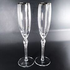 2 Lenox Madison Platinum Millennium Ed. Crystal Champagne Flutes Twisted Stem picture