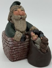 Vintage 1989 Gail Laura Folk Art Santa Claus Figurine In Chimney With Toy Sack picture
