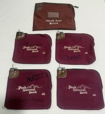 Vintage Locking Canvas Bank Deposit Bags Maroon Lot Of 5 - 1 Rifkin - READ picture