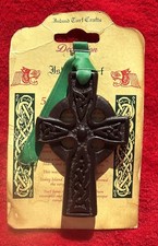Island Turf Crafts Celtic Black Bogland Irish  Cross Decoration Made In Ireland picture