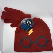 Warner Bros Harry Potter 2-Piece Unisex Beanie Hat & Gloves Set Red NEW picture