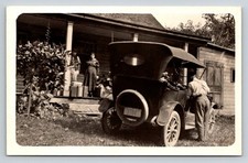 RPPC 1923 Ford Model T Car & Family Rural Farm House Real Photo Postcard picture