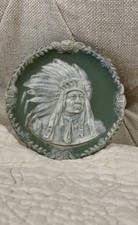 Antique Schafer Vater Jasperware Native American Chief Painted Horse Plaque picture