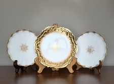 Antique Limoges France Gold Gilt Porcelain Plates Set of 3 O Gutherz picture