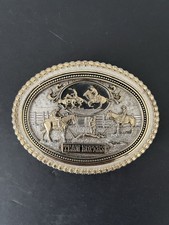 Vtg Montana Silversmiths TEAM ROPERS Tri Color Belt Buckle picture