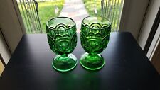 2 RARE Vintage LE Smith Moon and Stars Green Glass Goblets picture