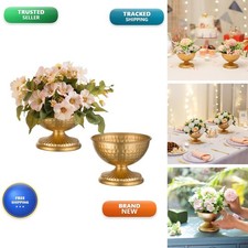 Sziqiqi Gold Urn Vase Set of 2 Vintage Metal Small Hammered Vase for Flowers picture