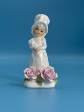 Vintage Enesco 1975 Porcelain Girl Figurine Pink Roses Japan Moriage picture