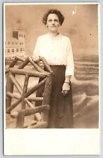 Old Woman Portrait Standin Wearing White Shirt Photograph Souvenir Postcard picture