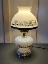 Vintage Currier&lves Milkglass Table Lamp, Country Scene picture