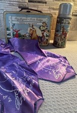 Vtg 1953 ROY ROGERS DALE EVANS Lunchbox Thermos & Purple Satin Scarf Set Western picture