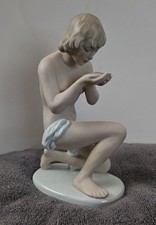 Antique Germán Porcelain Bisque Figurine Drinking Girl By Kurt Steiner picture