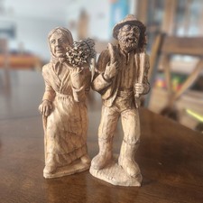 AI Overview Black Forest Pair of Vintage Hand-carved Wooden Figurines Set of 2 picture