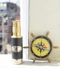 Brass Handheld Telescope Nautical Vintage Marine Telescope W Directional Compass picture