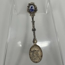 Vintage Holland Windmill Souvenir Spoon Silver Tone Blue Porcelain picture