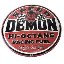 Vintage Speed Demon Porcelain Sign - Automobile Devil Garage Shop Hot Rod picture