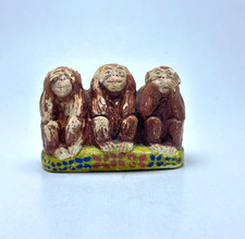 Vintage Three Wise Monkeys Figurine Hear See Speak No Evil Folk Art Resin Clay picture