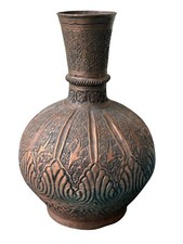 Antique Indo-Parsian Handmade Copper Vase – Floral Decorative Islamic Art Pot picture