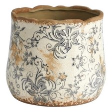 Nearly Natural 7in. Tuscan Ceramic Gray Scroll Planter picture