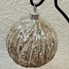 Vintage Frontgate Heavy Mercury Glass Swirl Ball Ornament Silver Walnut Texture picture