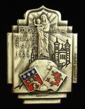 Vintage Catholic Pin Enamel Holy Jesus Mary Marial Congress 1939 Fourviere picture