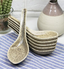 Ebros Made In Japan Modern Glazed Ceramic Sandstone Brown Soup Spoons Set Of 6 picture