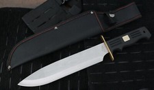 15” Classic Bowie Modern Large Brass Hilt Rubber Handle Heavy Duty Sheath Sharp picture