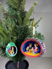 Vintage Mexican Folk Art Carved Gourd Nativity Ornaments Lot 2 Hecho En Mexico picture
