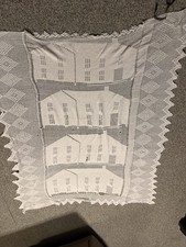 antique or vintage filet crochet bedspread or coverlet With House Shown In The S picture