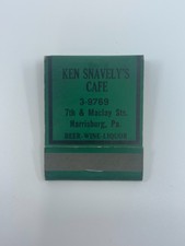 Vintage Ken Snavely’s Cafe Matchbook Harrisburg PA Green Full Strikes picture