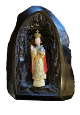 vintage carved black stone with religious figure picture