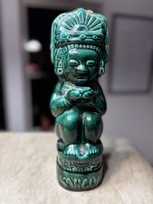 Vintage Kahlua Mayan Aztec Figural Ceramic Decanter Green Mexico Empty 757cc picture