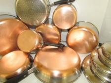 VINTAGE REVERE WARE LOT OF SAUCE POTS , SKILLETS, LIDS AND STRAINER picture