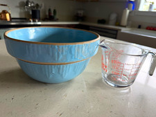 Beautiful Antique Blue Ribbed Stoneware Mixing Bowl picture