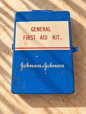 Vintage Johnson & Johnson General First Aid Kit Metal Box With Contents 13x9 picture