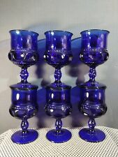 Set of 6 Vintage Cobalt Blue Kings Crown Thumbprint Glass Goblets picture