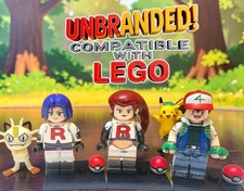 4x Custom Pokémon Building Toy Minifigures Set Ash Ketchum Pikachu Team Rocket  picture