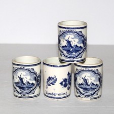 Vintage Vandermint Delft Ceramic Shot Glass Set of 4 Holland white blue picture