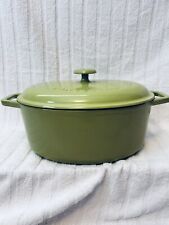 Vintage Olive & Thyme 5qt. cast Iron  Green Enameled Dutch roasting pot with Lid picture