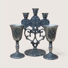 Vintage 1996 Carlson Forevermore Candelabra Goblets Pewter Celtic Wedding Set picture