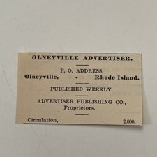 Olneyville Advertiser Publishing Co. Olneyville RI 1890 Newspaper Ad SAI7-S16 picture