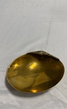 Vintage Brass Clam Shell Trinket Dish Footed Catchall Ring Tray 6 in Engraved picture